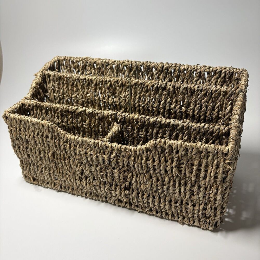 Wicker Desk Mail Paper Organizer Letter Pen Pencil Holder Wicker Rattan Boho